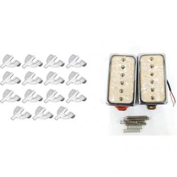 White Pearl Single Coil Electric Guitar Pickups & 15 Metal Bass Drum Claw Hooks Set