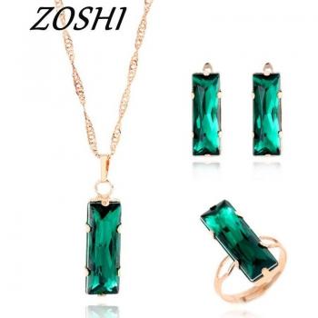 Bridal Jewelry Set with Green Crystals