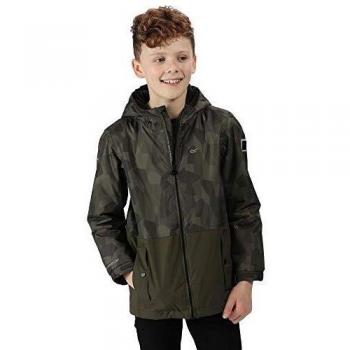 Veste à capuche avec doublure polaire sherpa et imprimé sur l'ensemble parka mixte pour enfants, coloris dark khaki/dark khaki, taille S (FR)