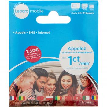 Carte Sim prépayée Lebara 7,50E crédit