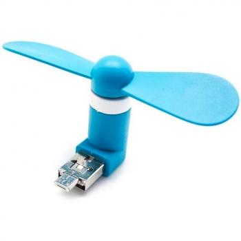 Ventilador de escritorio 2 en 1 USB y Micro USB para móviles y tablets Azul