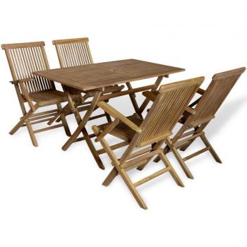 Tavolo da Giardino in Rovere Solido – Set Flessibile a 5 Pezzi