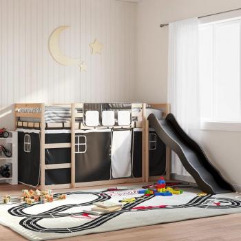 Lit mezzanine VidaXL sans matelas, toboggan blanc-noir 90×190 cm