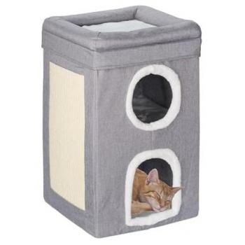 Casa per Gatti con Tiragraffi Relaxdays, Cuccia Morbida Pieghevole, 63x40x40 cm, Grigio Bianco