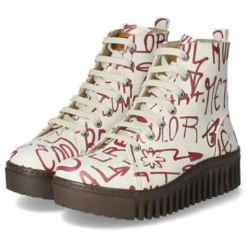 Bota Chic de Piel Blanco Talla 42 con Cordones Suaves