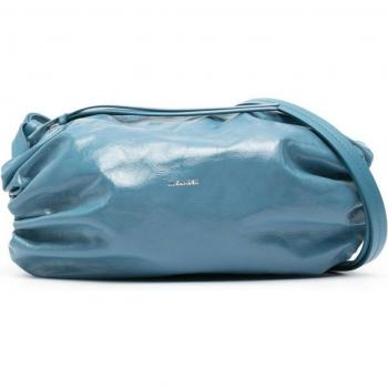 Jil Sander Women's Ruched High-Shine Leather Crossbody Bag, Blue, One Size