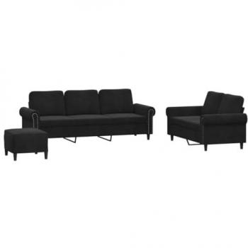 VidaXL Sofagarnitur 3-teilig mit Kissen Schwarz Samt