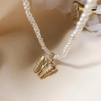 Collier Rétro Papillon Kshmir Perles Éclatantes