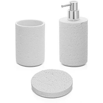 Set di accessori per il bagno 3 pezzi in resina effetto pietra bianca Matera