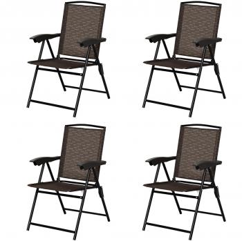 Set de Sillas Plegables Costway, 4 Unidades, Altura Ajustable, Respaldo y Reposabrazos, Ideal para Exterior y Piscina
