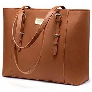 LoveVook Executive‑Schultertasche 15,6 Zoll – Braun PU‑Leder