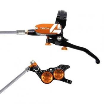 Freno a disco anteriore Hope Tech 4 V4 con tubo intrecciato nero/arancione