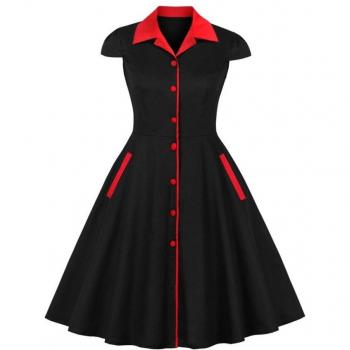 Feminine Retro Party Kleid – 3XL – Schwarzer Baumwoll-Style
