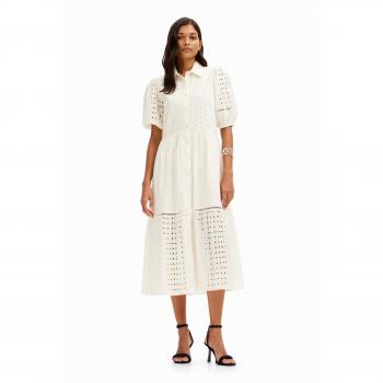 Desigual vestido midi camiseiro bordado algodão branco L
