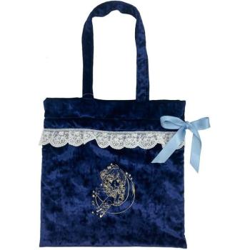 Ado Mizumori Velvet Lace Tote with Drawstring – Dark Blue