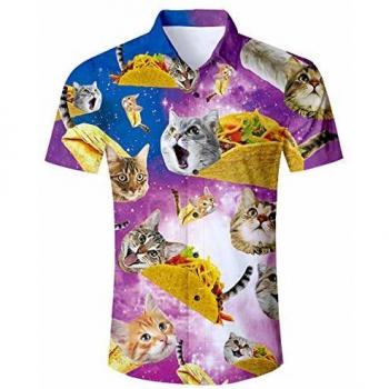 T-shirt de plage hawaïen RAISEVERN pour hommes, motif pizza et chats, taille XXL