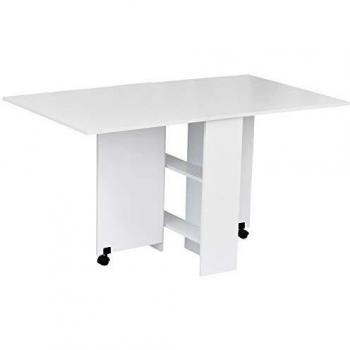 Homcom Table pliable 4 personnes 2 étagères intégrées blanc 85x13x64cm