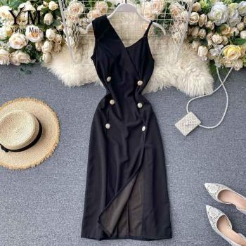 YuooMuoo Red One Shoulder Notched Collar Split Bodycon Dress Double-breasted Women Party Summer Dress
