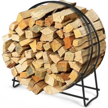 Estante para leña de 102 cm, soporte tubular negro