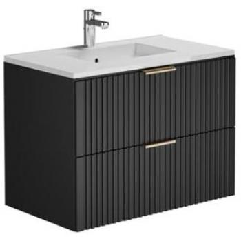 LuxeStripes Noir – Cabinet Suspendu à Vasque Intégrée – 80 cm