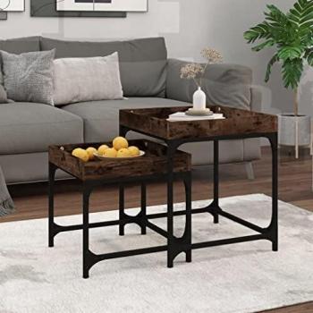 2-Piece Smoked Oak Engineered Wood Side Table Set