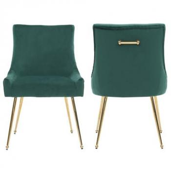 Modern Green Velvet Dining Chair Set – Viviana Style, Gold Legs & Ring Handle