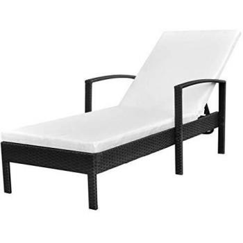 Lettino Prendisole, Sdraio da giardino con Cuscino in Polyrattan Nero Vidaxl