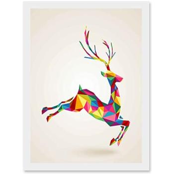 White-Leaping Deer: Polygon A4 Wall Display