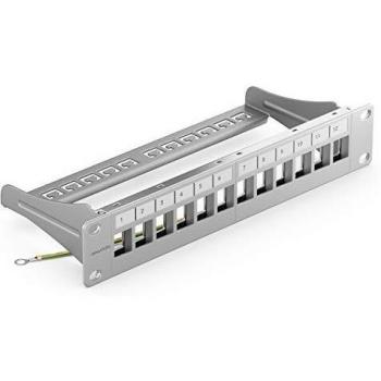 DeleyCON 12 Port Patchpanel für Keystone Module 1HE 10 Zoll Rackeinbau Grau