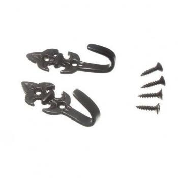 Curtain Tie Back Hold Back Hooks Fleur De Lys Black with Screws