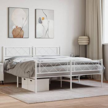VidaXL Metal Bed Frame without Mattress with Footboard White 150x200 cm