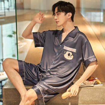 Traje de dormir hombre lujoso, satén y seda, 2 piezas, 5XL