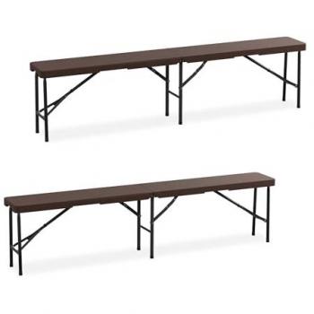 Gartenbank Set 2er, relaxdays, klappbar, 180 cm, Braun