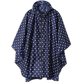 Hooded Water‑Resistant Adult Poncho, Blue Dots