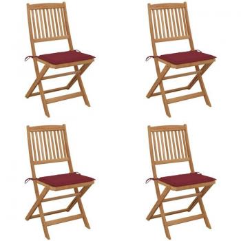 Lot de 4 Chaises Pliables en Acacia avec Coussin