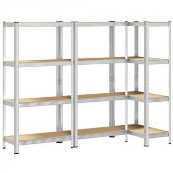 Triple-Pack 4-Shelf Organizer – Silver Finish, Steel Frame & Wood Accents