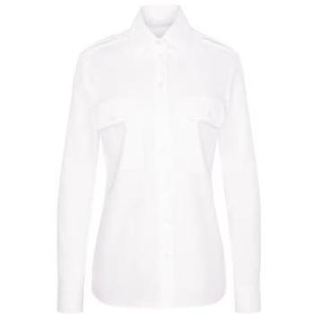 Slim Pilotenbluse Uni – Damen – Weiß – 100 % Baumwolle – Langarm – 1/1 Kragen – Unifarben