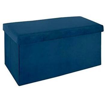 Pouf Pieghevole in Velluto Blu Scuro