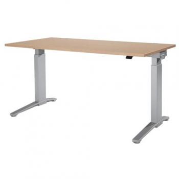 Bureau Genius Ergostyle – hauteur variable électriquement, forme rectangulaire, base en C, dimensions 1 600 × 800 mm, finition chêne/blanc aluminium