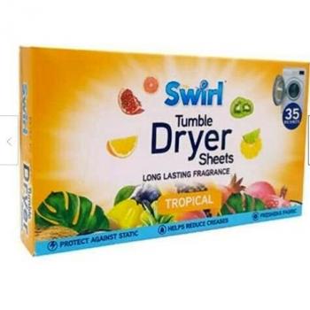 Swirl Tumble Dryer Sheets with Long Lasting Tropical Fragrance, 35 Big Sheets | Eliminates Static Cling
