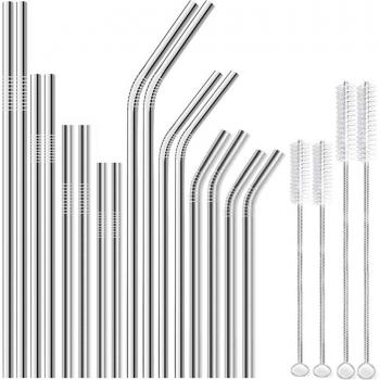 Pailles en acier inoxydable, 4 tailles, avec 4 brosses incluses
