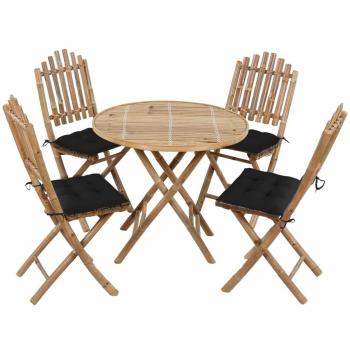 5-Piece Bamboo Folding Patio Dining Set with Cushions