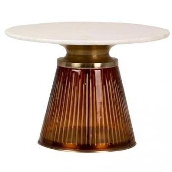 Mesa auxiliar Tirawa de cristal y mármol marrón, 61x61x45 cm