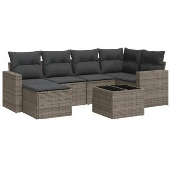 Set Divani da Giardino 7 pz Grigio con Cuscini in Polyrattan