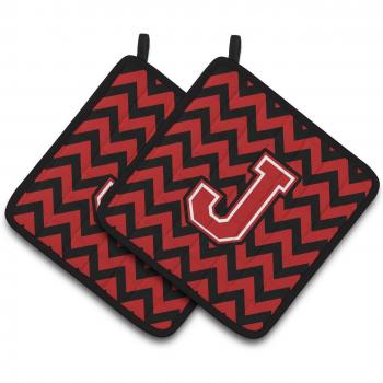 Letter J Chevron Black and Red Pot Holders by Caroline's Treasures