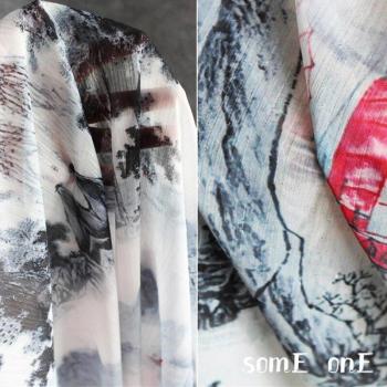 Tissu de Soie Imprimé en Encre Paysage