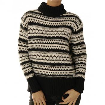 Superdry Damenpullover G61005dn-3bk: Nordisches Muster, schwarz/creme, XL