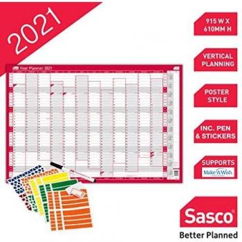 Red Sasco 2021 Vertical Year Planner with Stickers & Pen