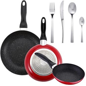 San Ignacio Juego de Sartenes y Cubertería Ø16CM Ø20CM Ø24CM 19 Piezas