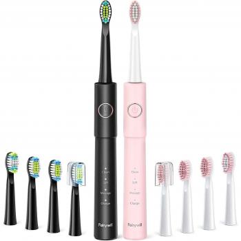 Fairywill E11 Cepillo de Dientes Eléctrico Sónico, 8 Cabezas de Repuesto, Impermeable y Recargable por USB para Adultos